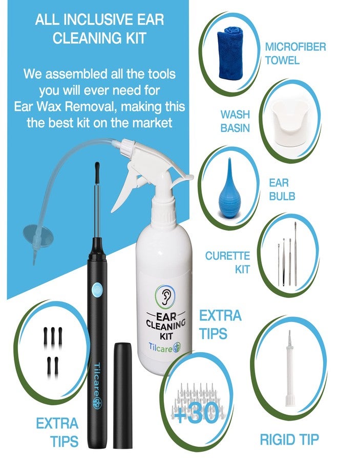 Tilcare Ear Wax Removal Tool with Ear Camera by Tilcare - Ear Irrigation Flushing System for Adults & Kids - Perfect Ear Cleaning Kit - includes Basin, Syringe, Curette Kit, Towel and 30 Disposable Tips - Image 3